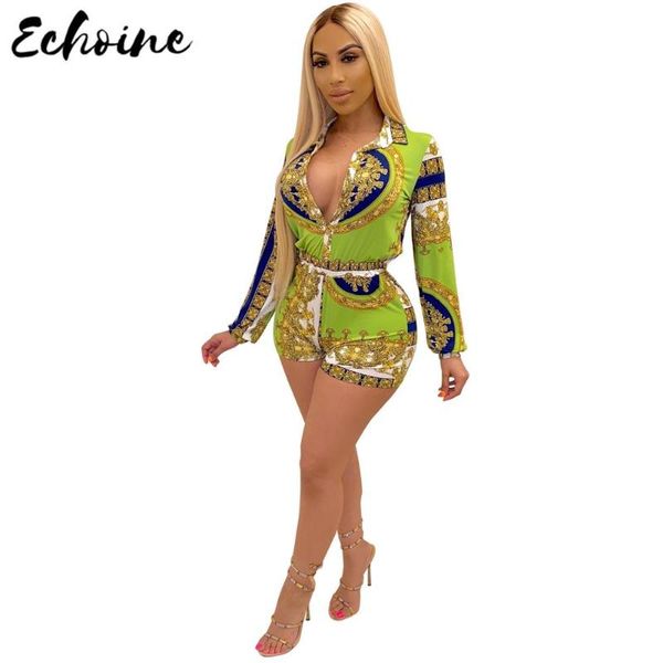 

echoine leopard print short jumpsuit blouses v neck flare long sleeve skinny waist shorts romper office party playsuit, Black;white
