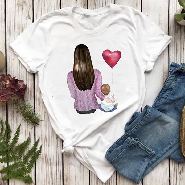 

women t-shirts love boy cute sweet fashion mom mother mama cartoon lady tshirt female ladies print graphic tee t-shirt, White