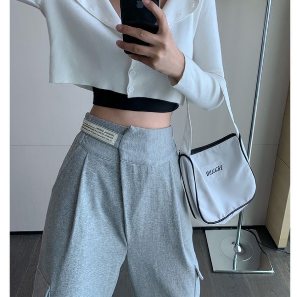 

2021 new female plus size (-3xl) elastic waistband jogging pant woman high street hare ladies sports pants fthu, Black;white