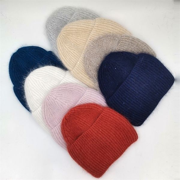

new simple rabbit fur beanie hat for women winter skullies warm gravity falls gorros female cap y201024, Blue;gray