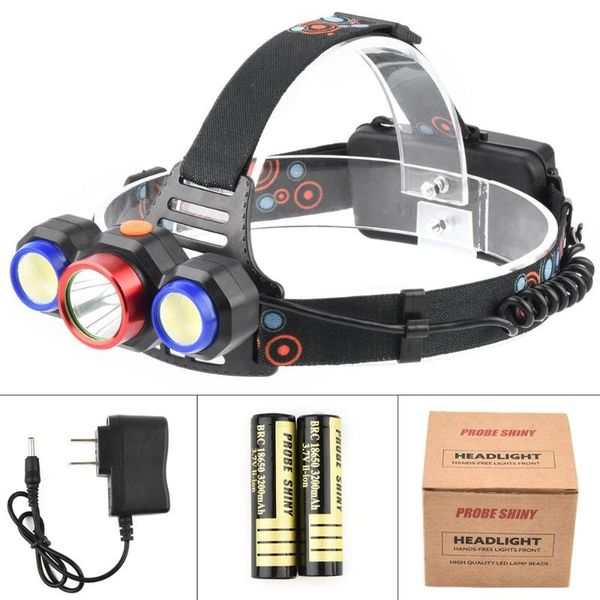 

headlamps 1 t6 + 2 cob waterproof led rechargeable headlights 5 modes 90Â° rotation 18650 for running hiking hunting fishing #3b22