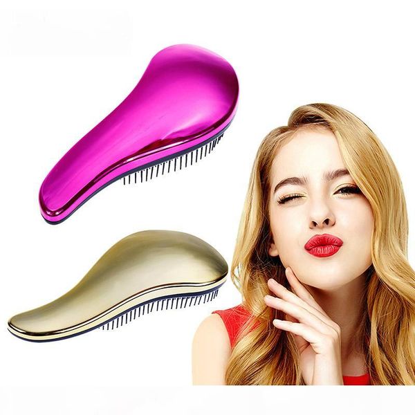 

anti-static hair brush comb styling tools shower electroplate detangling massage combs for salon styling women girls hair, Silver