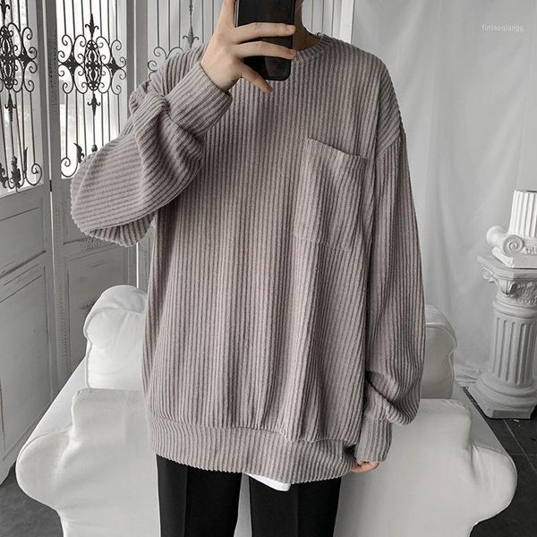 

sweater men's warm fashion solid color casual o-neck knitted pullover men wild loose knitting sweaters male sweter clothes1, White;black