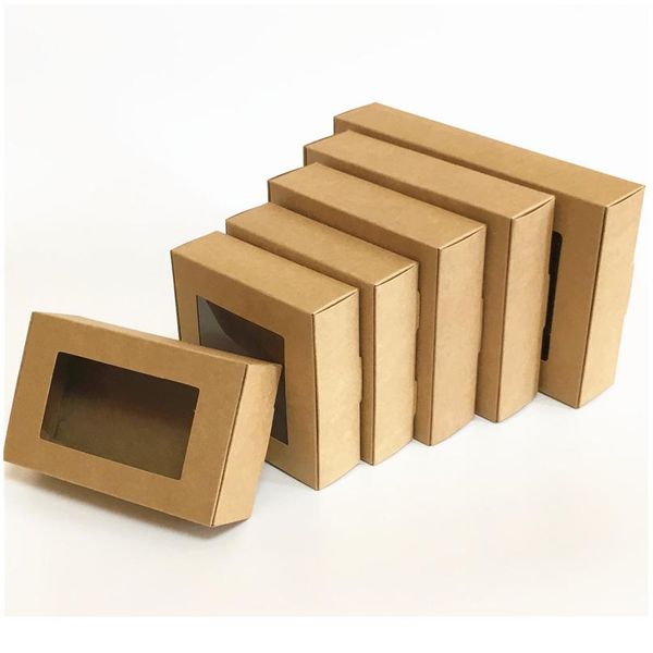 

5pcs blank kraft paper gift box with window handmade soap box jewelry cookies gift candy box wedding gift party de jlleyn