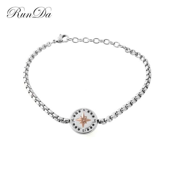 

charm bracelets runda fashion men's compass ship helm bracelet rose gold with black cz stainless steel jewelry for boyfriend gift, Golden;silver
