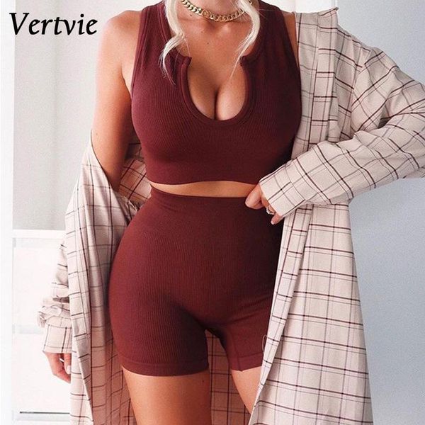 

yoga outfits vertvie women's suit seamless knitted sportswear short sleeve shorts set gym training clothing 2-piece, White;red