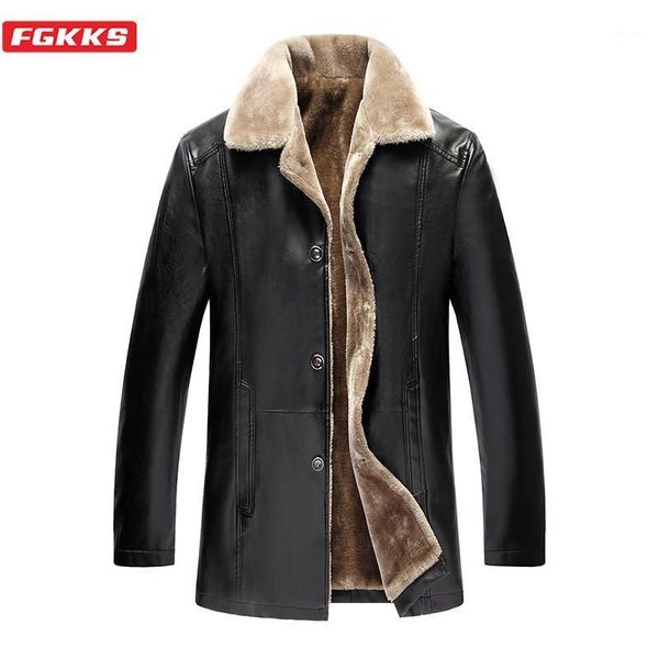 

fgkks brand winter men leather jackets new male faux pu jacket coat men's leisure leather jackets coats1, Black