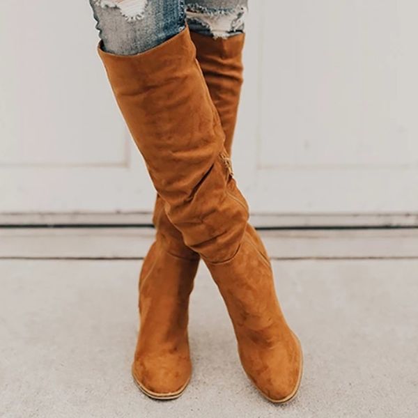 

women's shoes rome solid zipper chunky high heels knee-high boots female autumn winter lady thigh high boot, Black