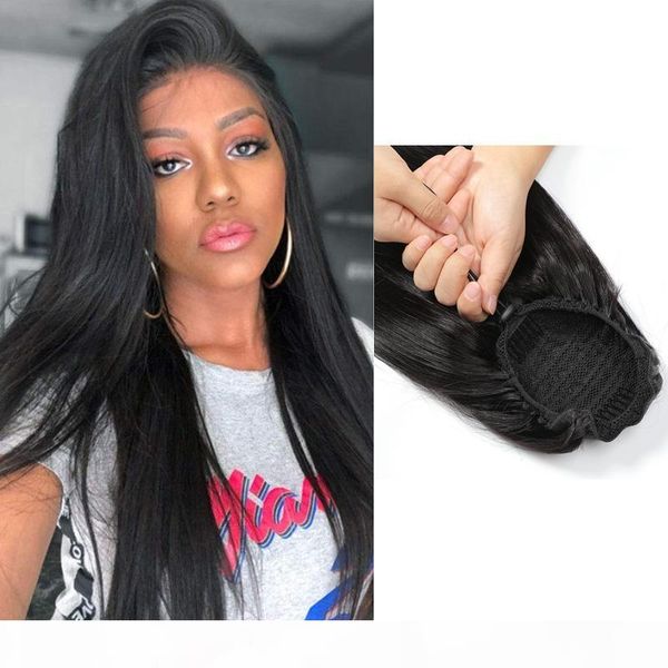 

malaysian human hair 10a ponytail straight 100g ponytail 100% unprocessed human hair extensions natural color 8-24inch, Black