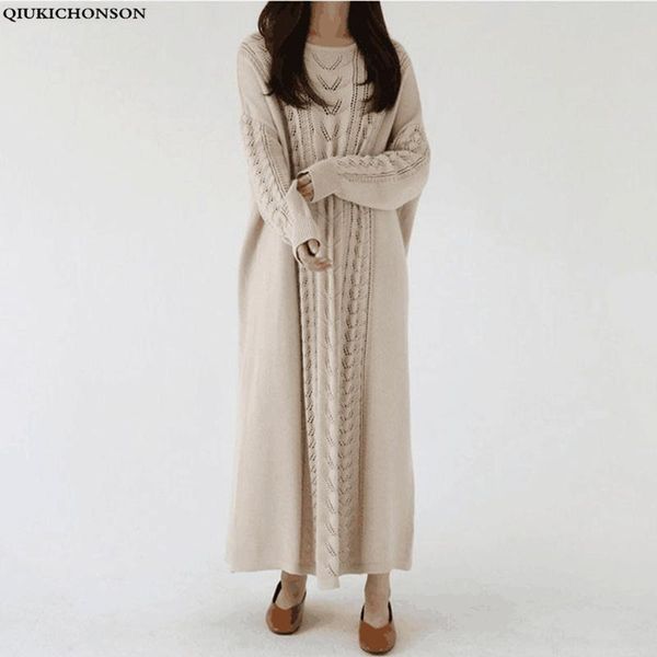 

plus size autumn winter sweater dress women korean fashion lazy wind knitted dress o-neck vintage ladies long robe pull, Black;gray