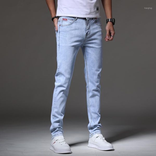 

ripped jeans for men new light-colored jeans stretch slim business casual pants solid lightweight full length1, Blue