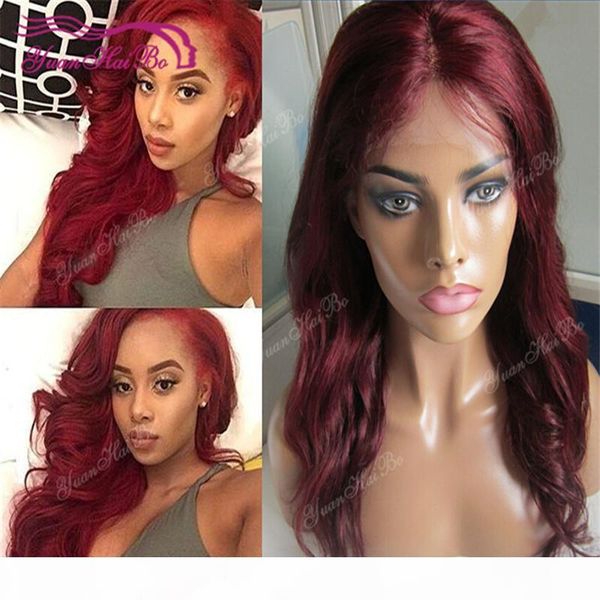 

99j brazilian virgin remy hair wavy style burgundy lace front human hair wig ing, Black;brown