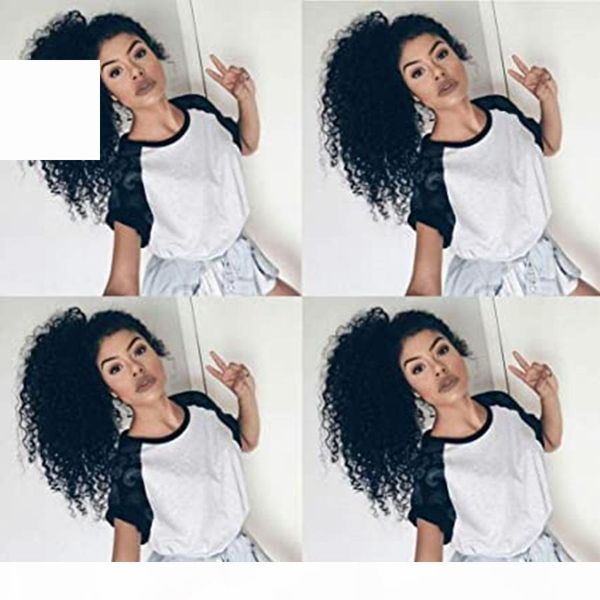

3b 3c kinky curly human hair ponytails extensions curly ponytail hair piece wrap drawstring puff ponytail hairpieces for african american, Black