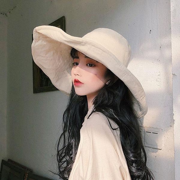 

new wide brim bucket hat spring summer round dome bandage foldable temperament fishermen hat women fashion lady panama beach cap, Blue;gray