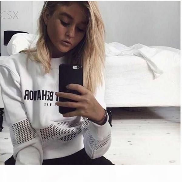 

wholesale- alishebuy new fashion women o-neck long sleeve letter print pullover fishnet patchwork cropped hoodie woman's clothing, Black