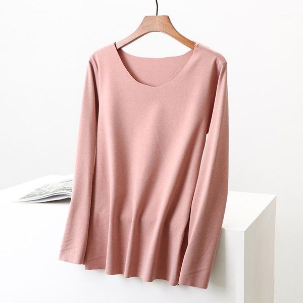 

spring autumn women's t-shirt round neck thin velvet slimming long sleeves tee women ladies soft keep warm t-shirts -xxl1, White