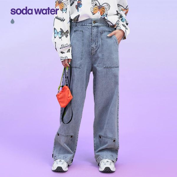 

women's jeans sodawater womens stretch loose fit washed denim pants streetwear blue vintage wide leg women baggy