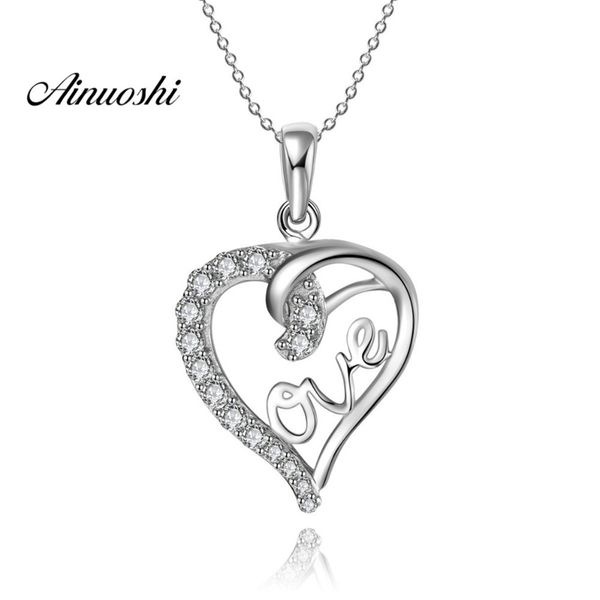 

ainuoshi luxury 925 sterling silver pendant necklace for women love hearts original long chain necklace wedding collar de plata y200107