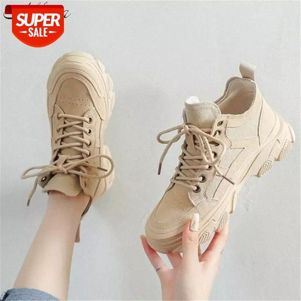 

2020 autumn women's vulcanized shoes fashion women mid heel casual shoes sneakers women lace-up vulcanized platform #c16d