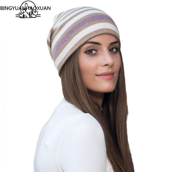 

bingyuanhaoxuan новые прибытия популярные шляпы женские шляпы для весны и осени трикотажные с модное wool полоской вязаные шапки gorros y201, Blue;gray