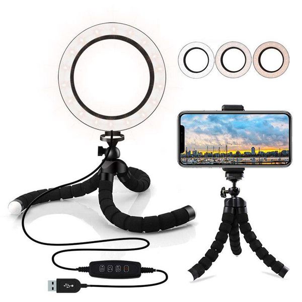 

flash heads 6 8 inch selfie led ring light flexible tripod stand phone holder dimmable mini camera for youtube video makeup tik tok