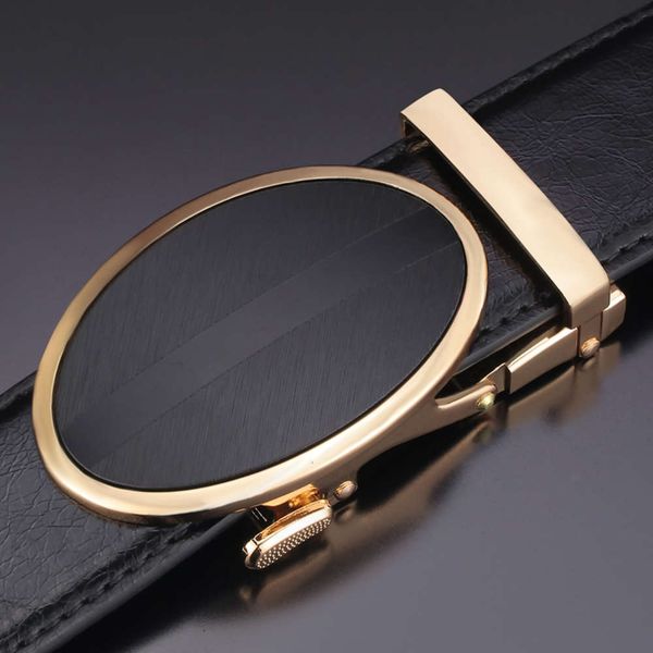 

smooth plate big leather automatic buckle simple dad men's durable middle-aged trousers belt, Black;brown