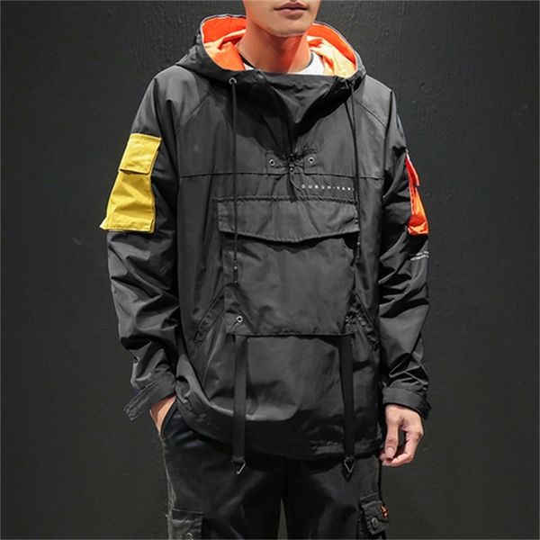 

2021 new jaqueta hip hop capuz masculina moda retro bluso retalhos outono oversize bolso outwear masculino juventude roupas x3yz 4j9s, Black;brown