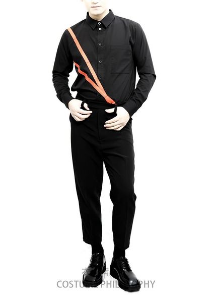 

6xllarge - size dark black cotton red stripe trim fashionable shirt, White;black