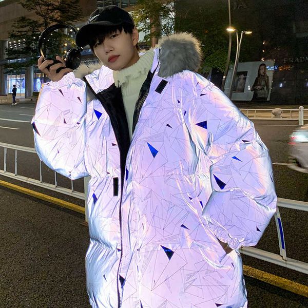 

the trend of reflective cotton padded clothes in winter, Black