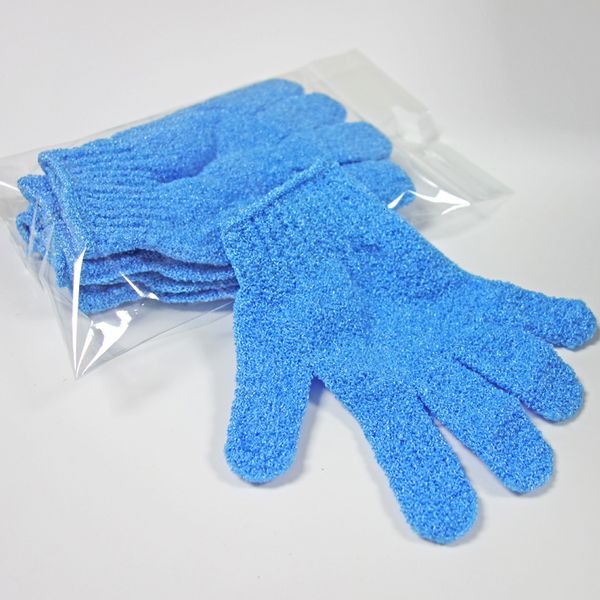 

blue nylon body cleaning shower gloves exfoliating bath five fingers bath gloves