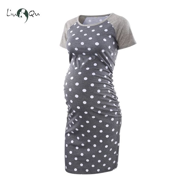 

women's baseball raglan short sleeve print splice maternity dresses bodycon pregnancy clothes mama knee length pregnant dress c1005, White