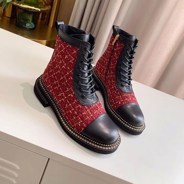 

retro ladies autumn and winter new style rivet twill black red leather flat bottom fashion all-match knight martin boots