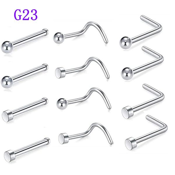 

factory direct sales pure titanium g23 european and american simple 5-word 7-shaped nose nail cross-border selling human puncture nose r, Golden;silver