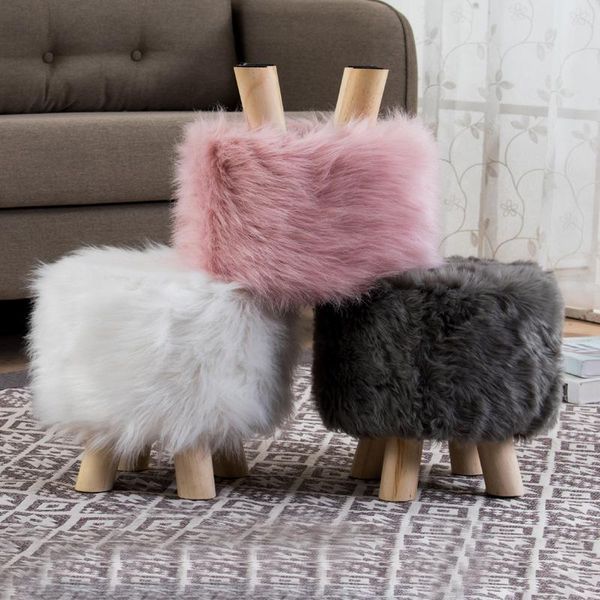 

plush fabric ottoman cover footrest covers artificial wool soft sheepskin chair covers home footstool protector p props