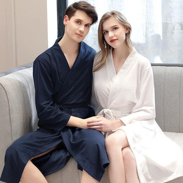 

women's sleepwear 100% pure cotton plain color bathrobes robe beauty shop el pajamas sauna clothes waffle water absorption1, Black;red