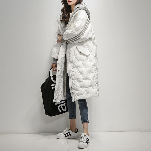 

black hooded warm down coat women long jacket new winter loose down jackets female overcoat fashion thick parkas lady outwears 201023