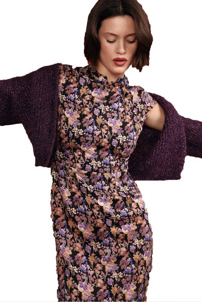 

french new product thai style floral cheongsam dress print dress women, Black;gray
