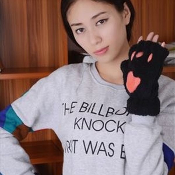 

half-finger claw cute girl thickened wool cat plush bear's warm and paw bare finger gloves