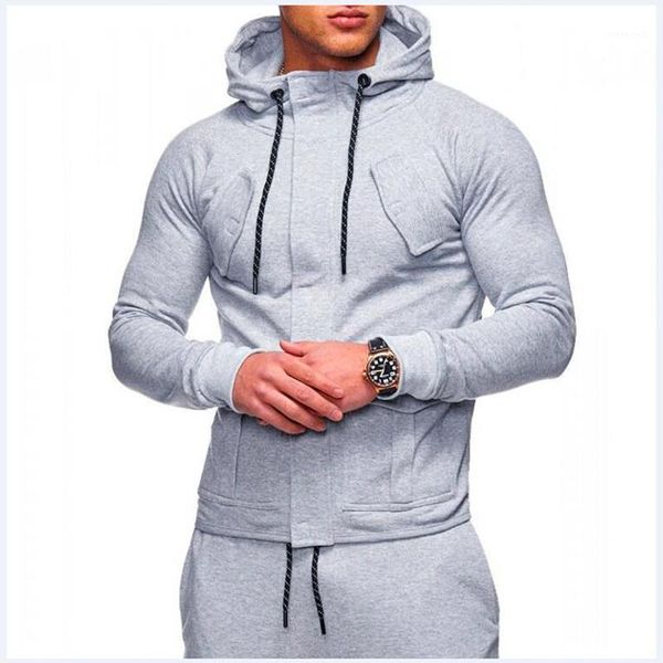 

2020 brand new style man solid color outdoor fitness sports hoodie casual fashion pullover men's hoodies sweatshirts1, Gray