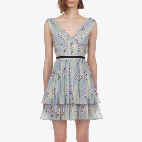 

new auto portrait dressed 2021 summer women with v decorate in profound plissate mini elegant ladies printed aline dresses e0yk, Black;gray