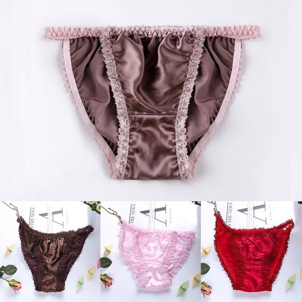 

women's panties large sizes low waist ruffle silk underwear plus size women breathable underpanties seamless1, Black;pink