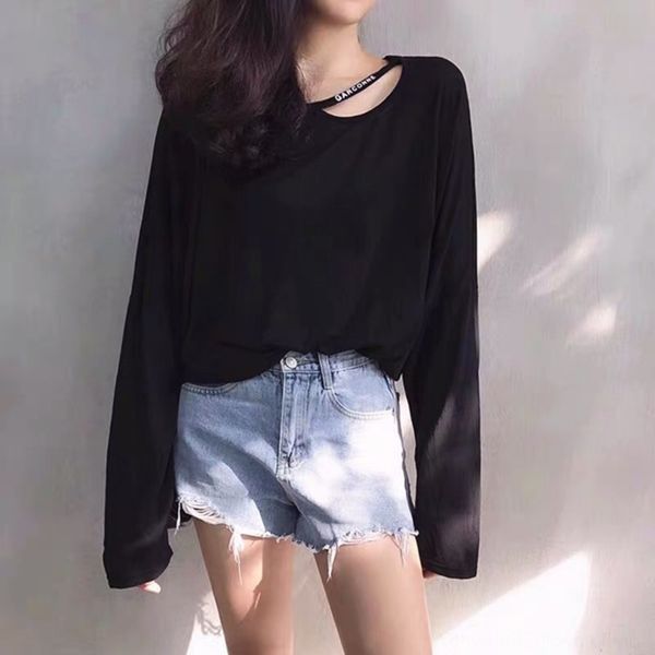 

2020 spring new korean style loose thin long sleeve base cyber red t- shirt heart striped t-shirt for women 1xeia, White