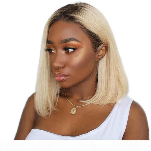 

613 blonde full lace wig human hair ombre colored short bob glueless brazilian hair 1b 613 lace front bob wigs pre plucked hairline, Black;brown