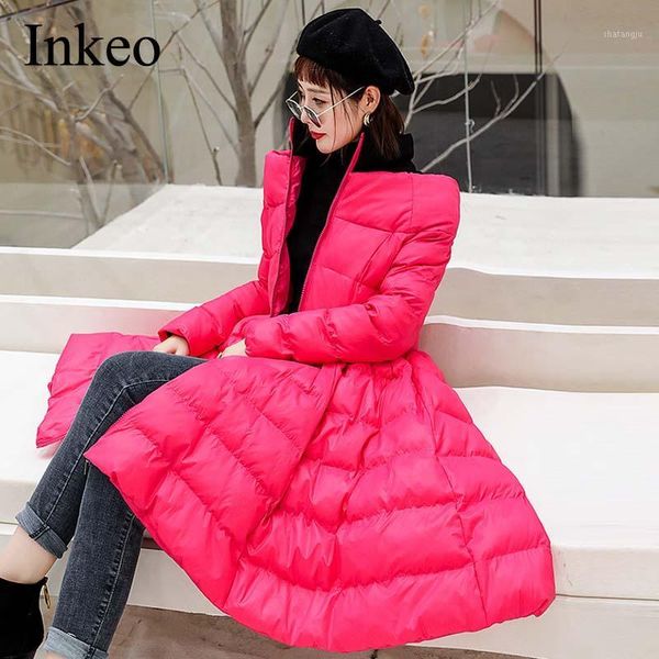 

elegant skirt type women parkas winter 2019 high collar thick warm coat jacket fashion long sleeve female outwear inkeo 9o0111, Black