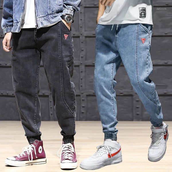 

japanese vintage fashion men jeans loose fit spliced designer cargo pants harem trousers streetwear hip hop jeans men joggers1, Blue