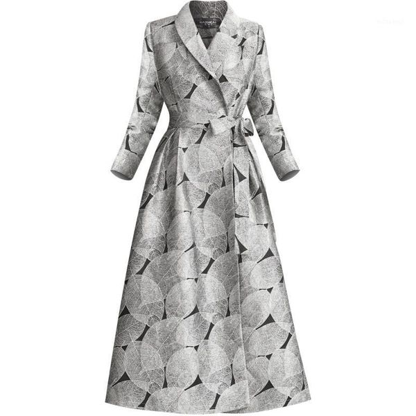 

new autumn winter women's retro lapel slim jacquard covered button long trench coat female big size windbreaker overcoats1, Tan;black
