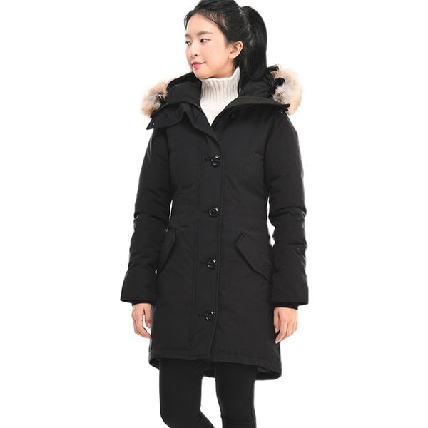 

classic canada women rossclair parka long hooded wolf fur fashion warm down jacket outdoor warm coat, Black