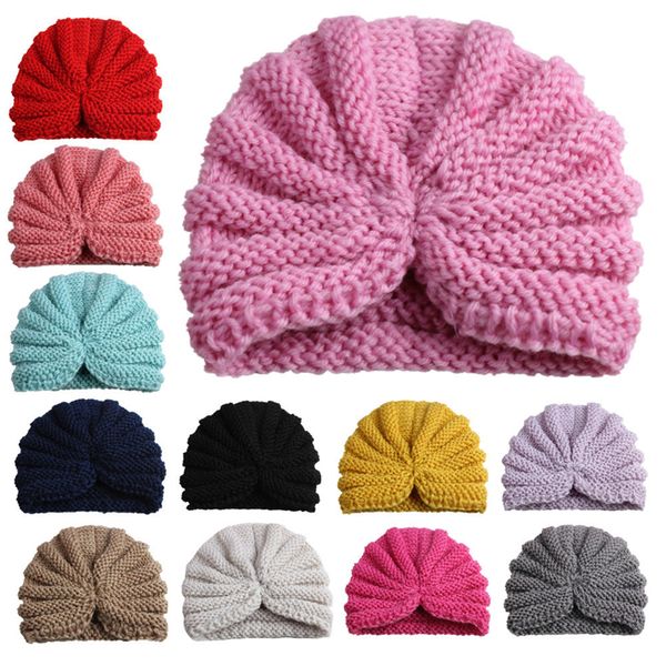 INS Kleinkind Säuglinge Indien Hut Kinder Herbst Winter Beanie Hüte häkeln Baby Strickmützen Turban für Jungen Mädchen 12 Farben Großhandel