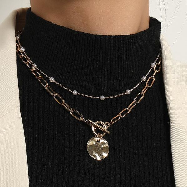 

chains retro portrait coin pendant big thick neck chain choker necklace for women gothic baroque pearl jewelry, Silver