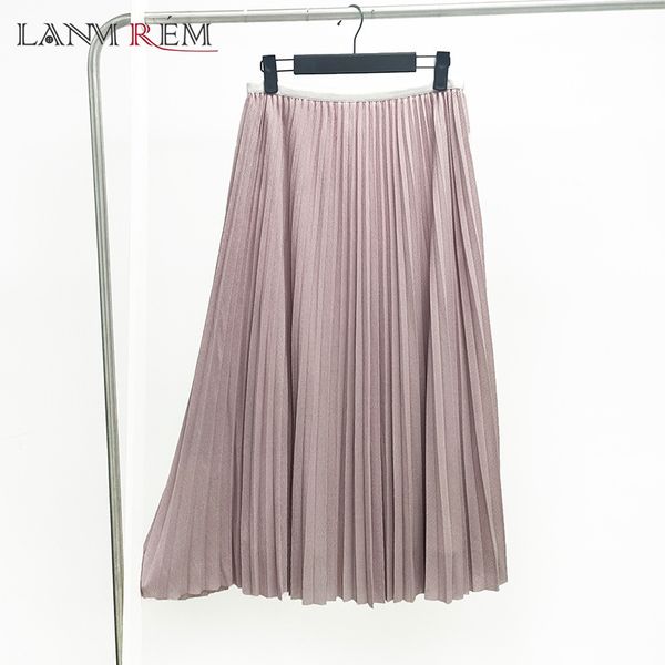 

lanmrem 2020 autumn all-match temperament elastic waist mid-calf length light pink color skirt for women fashion tide 2a2360 y1214, Black